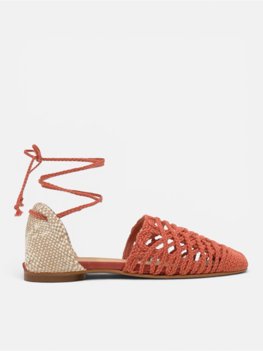 Castaner Woven Ankle Tie Flat Size 39 US 9 Cream Coral